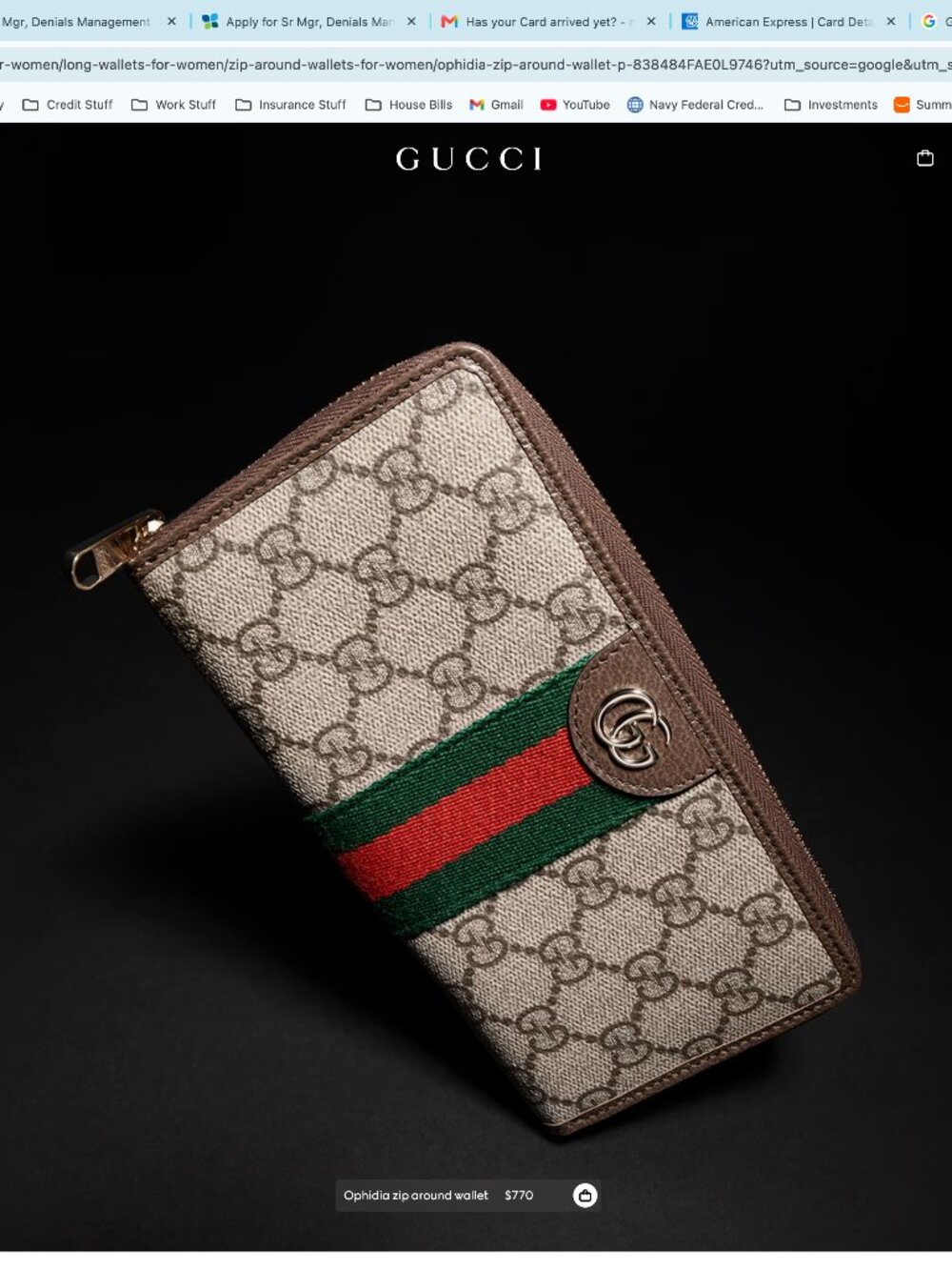 Gucci Ophidia Zip Around Wallet (BLUE)
